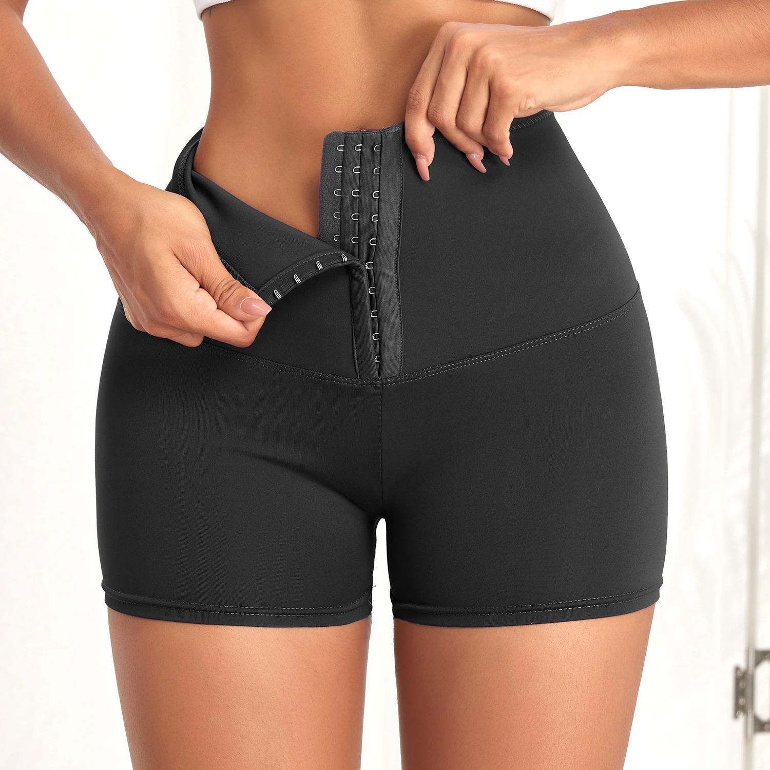 

CHRLEISURE Breasted Yoga Shorts Women High Waist Stomach Sports Shorts Hip Lift Fitness Shapewear Abdomen Tights Workout Bottoms