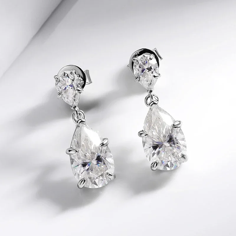 Smyoue 7cttw Pear Cut 100% D Color Full Moissanite Drop Earrings for Women Top Quality 925 Sterling Silver Plated 18k Jewelry