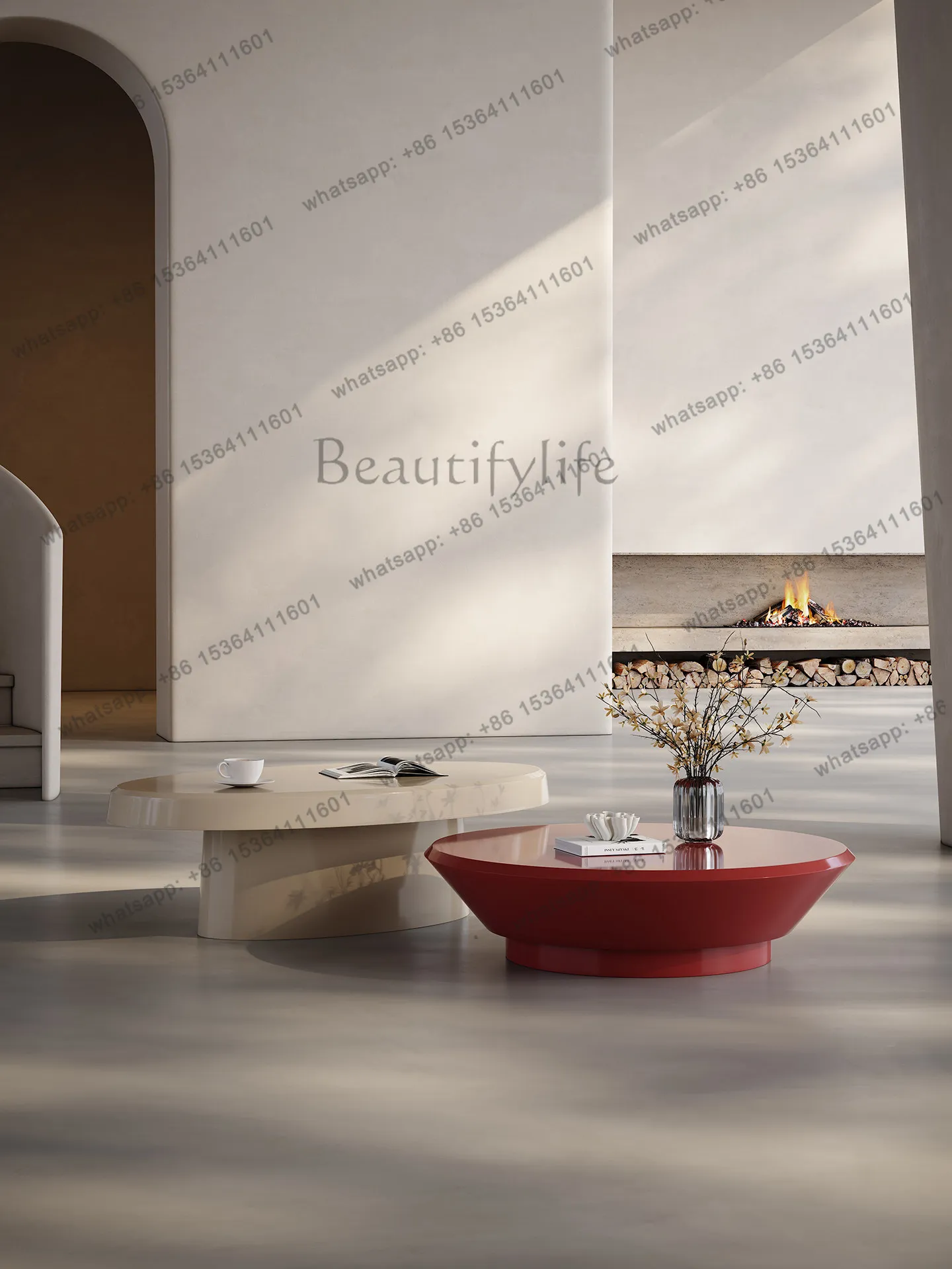 Living room Italian-style minimalist round oval coffee table
