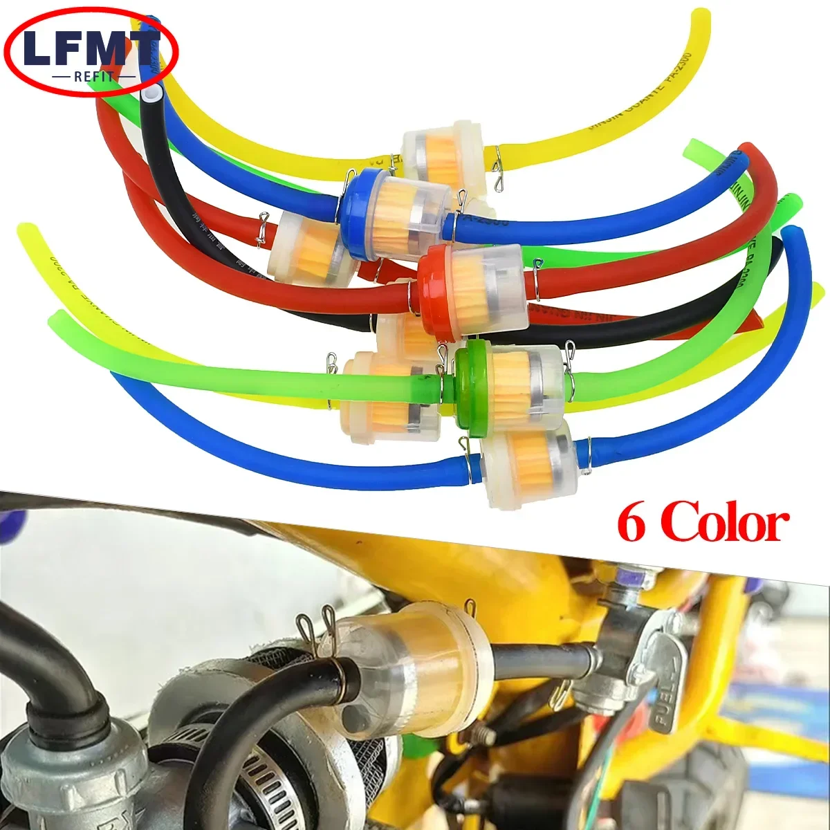 Universal Motorcycle Gas Fuel Filters and Fuel Pipe For 49cc 50cc 110cc 125cc 150cc Dirt Pit Bike Moped Scooter 6mm ATV Go Kart