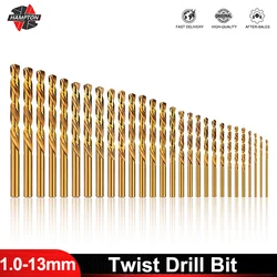 Broca helicoidal recubierta de cobalto HSS M2, cortador de agujeros de madera/Metal, pistola de vástago redondo, herramientas de carpintería, 1,0-13mm, 1 pieza