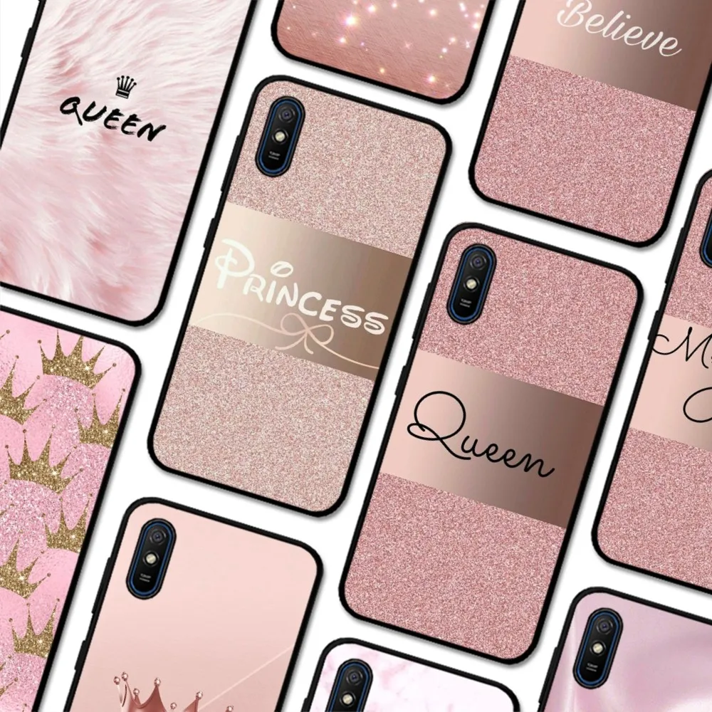 

Rose Gold Pink Princess Queen Phone Case For Redmi 5 6 7 8 9 10 plus pro 6 7 8 9 A GO K20 K30 K40 pro plus F3 Fundas