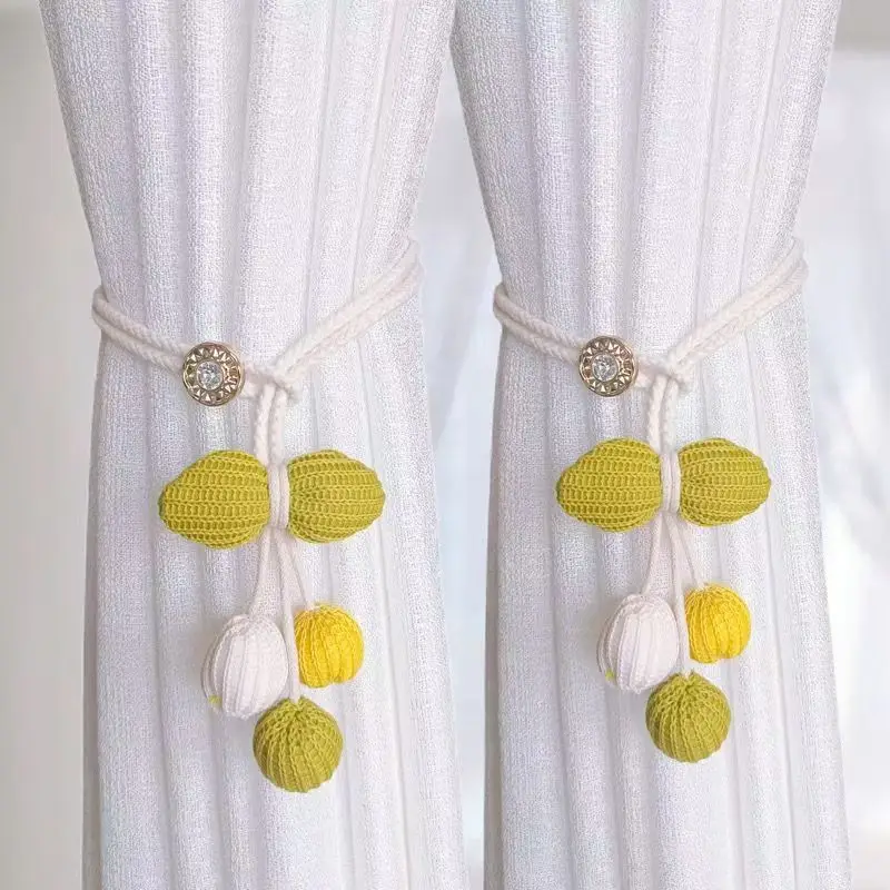 Pumpkin Garland Curtain Tiebacks, Cute Fabric Adjustable Rope Hooks for Drapes, Modern Window Decor