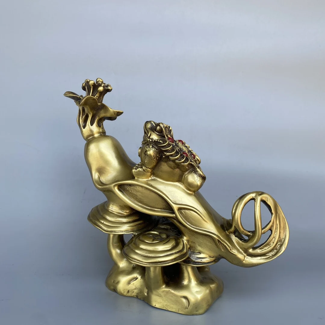 Pure Copper Jin Chan and Ginseng Statue Elegant Home Decoration Living Room and Entryway Exquisite Feng Shui Blessing Ornament view 2
