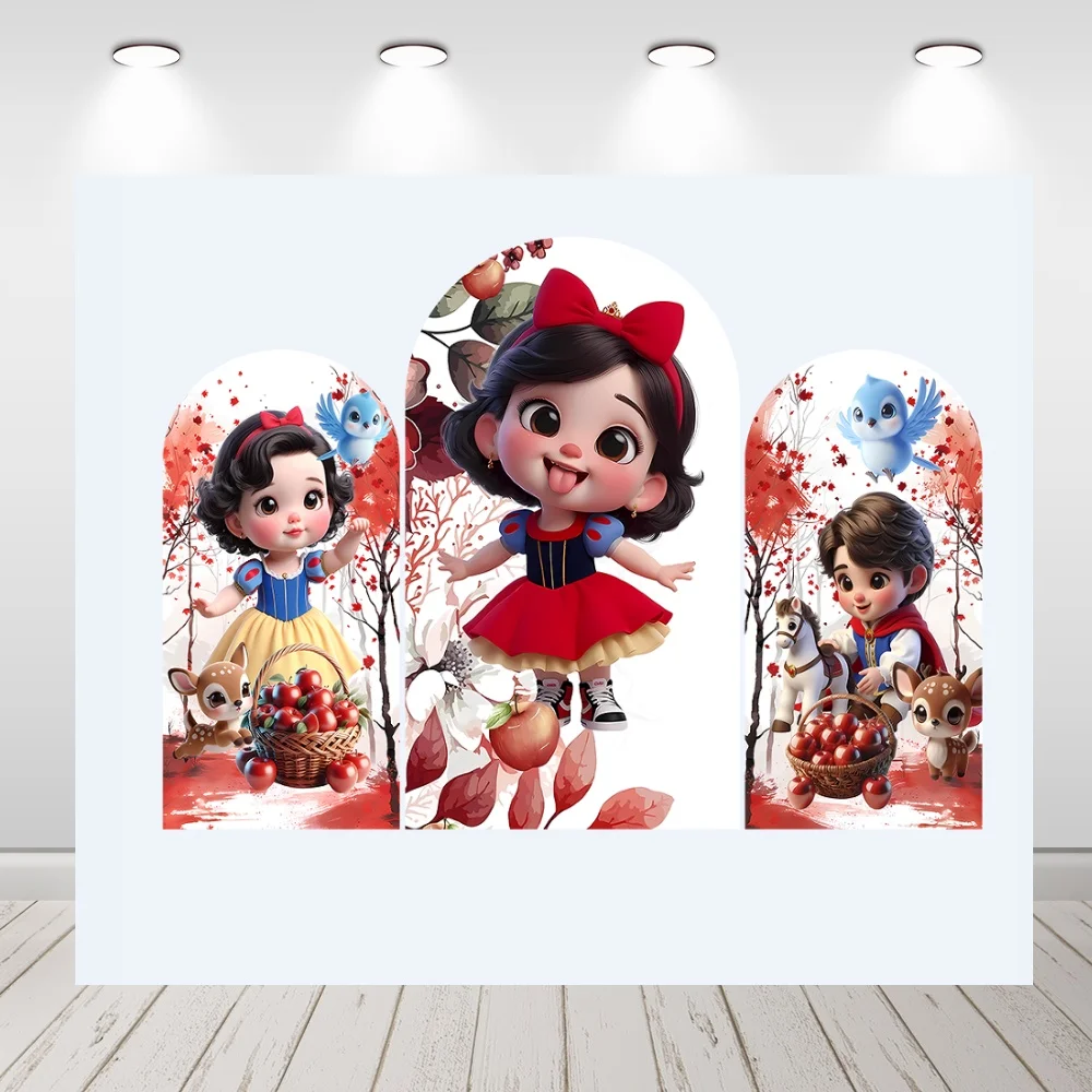 

Disney Snow White Girl's Birthday Arch Backdrop Cover Jungle Theme Party Decor Candy Dessert Table Cover Banner