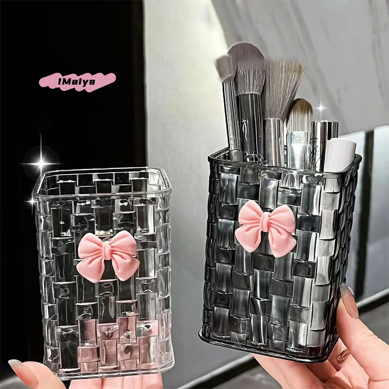 Picture 6: M-1Pc Desktop Pen Holder And Storage Box, Featuring A Bow Decoration And Storage Basket, Suitable For Storing Office Supplies