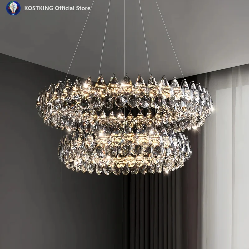 

Современная роскошная хрустальная потолочная люстра, круглая подвесная лампа для виллы, гостиной, столовой, домашний декор, хромированные люстры