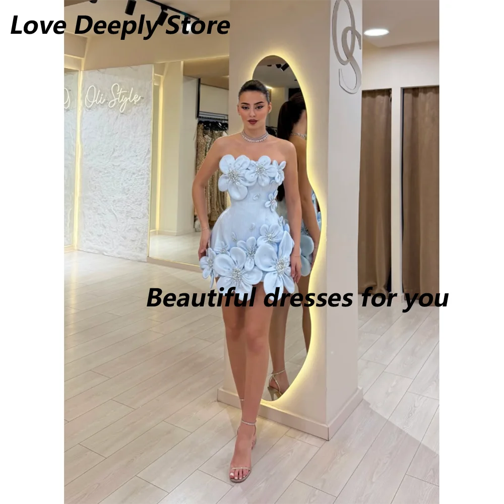 Customized Mini Cocktail Dress Baby Blue Strapless A Line Short Birthday Party Gowns for Women 2026 Sleeveless Cocktail Gown image 3