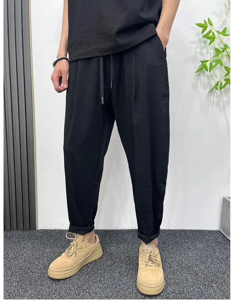 

Ice silk pants men's 2025 new summer thin cotton and linen trendy fashion breathable hanging casual pants quick drying loose ver