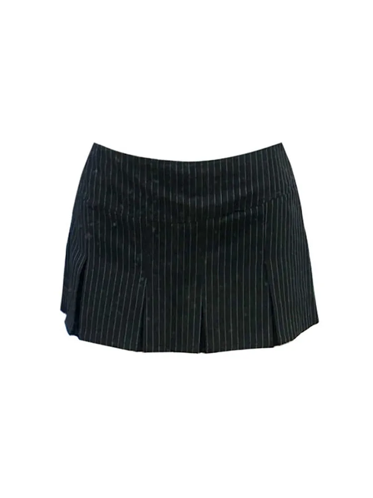 Kpop Black Striped Mini Skirt Daily Office Lady Spring Summer High Waist A-Line Skirt Y2K Women Basic Clothes New Design Gothic