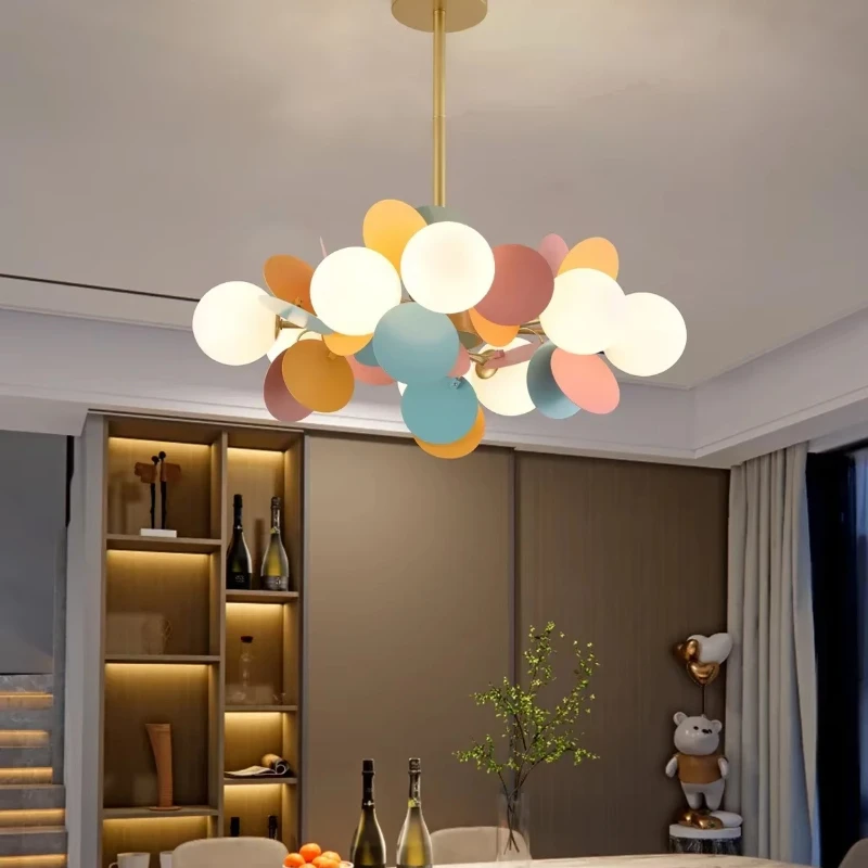 Simplicity  Modern Colorful Rainbow Ball Suspension Iron LED Pendant Lights Luster Lamps for Living Room Decoration Chandeliers