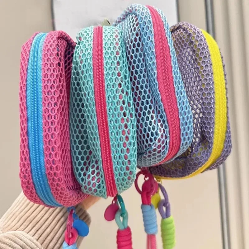 1pc New Small Capacity Key Bags Transparent Cosmetic Bag Square Mesh Storage Portable Mini Zipper Lightweight Cute Purpose Bags