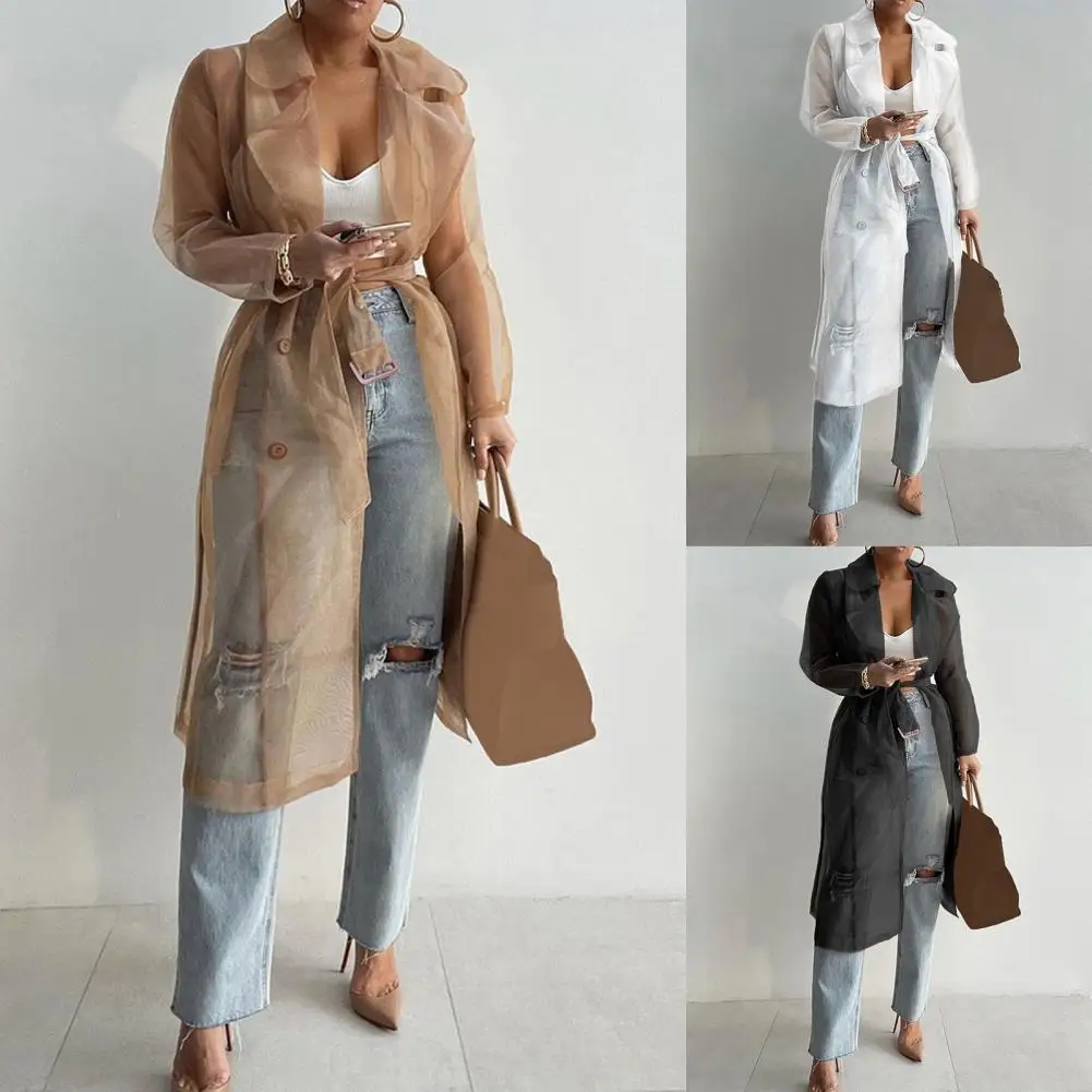 Fashion Women Mesh Jacket Puff Sleeve Sunscreen Shirt Lace Up Summer Thin Coat