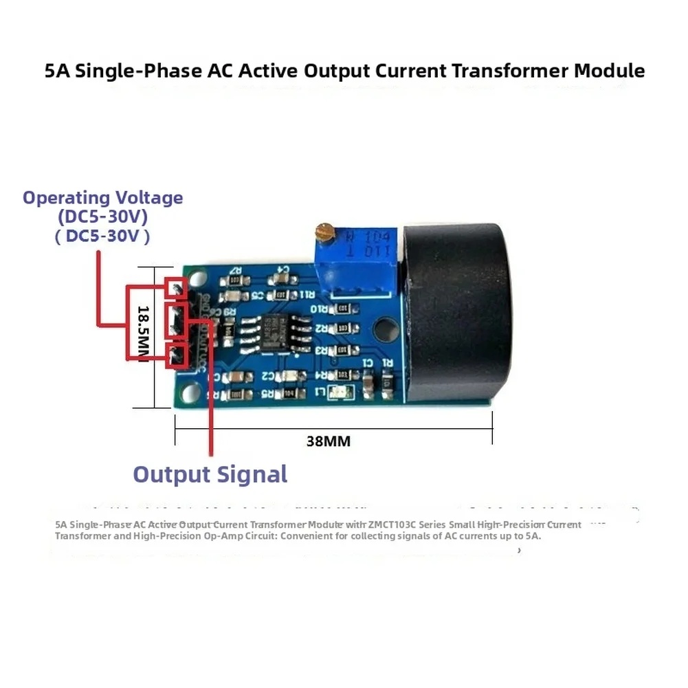 ZMCT103C Current Sensor 5A AC Single Phase High Accuracy Adjustable Analog Output For Signal P/rocessor Development Board