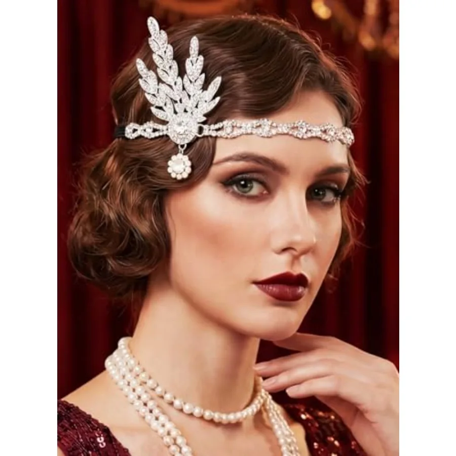 

1920s Flapper Headpiece Rhinestones Flapper Headband Roaring 20s Hair Accessories for Women,One size