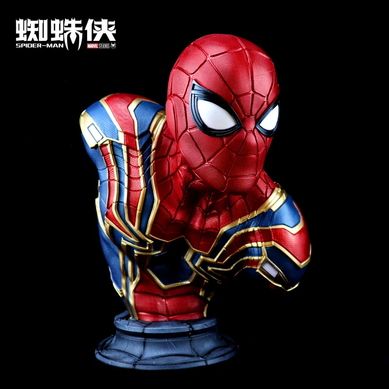 38cm Anime Spiderman Bust Statue Action Figures Steel Suit Hero Expedition Gk Model Bust Ornaments Toys Decor Boyfriend Gift