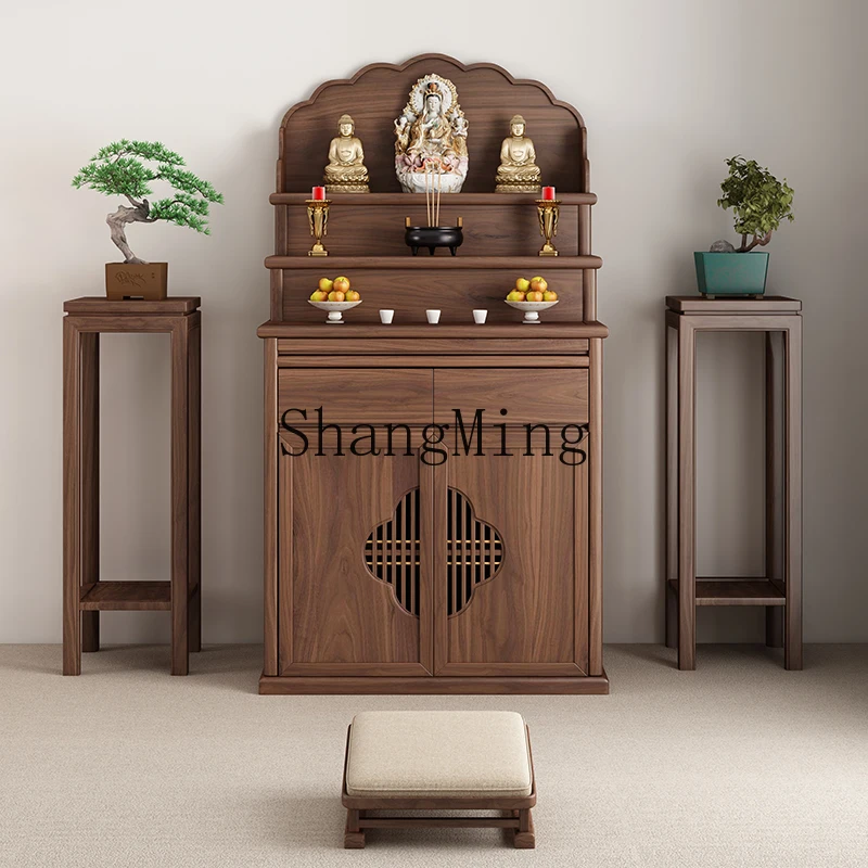 

FG Chinese simple table incense case household solid wood altar Buddha table ladder table black walnut Buddha cabinet