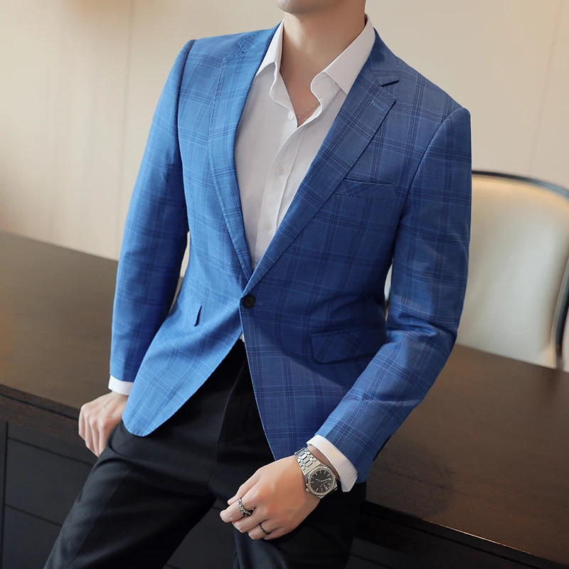 Men Spring High Quality Plaid Suit Jackets/Male Slim Fashion Business Tuxedo/Man Clothing Suit Party Coat Casual Slim Blazers