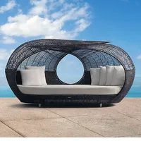 Romantic style resin wicker outdoor soft furniture recliner lounge sofa cum bedoutdoor furniture lounge chair\t