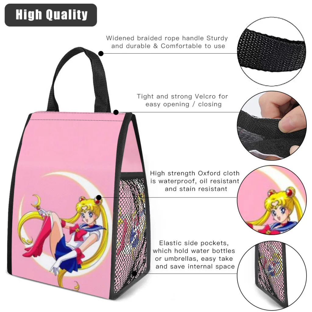 SAILOR-MOON  Lunch Box Women Resuable Leakproof Cooler Thermal Food Insulated Lunch Bag Kids School Children