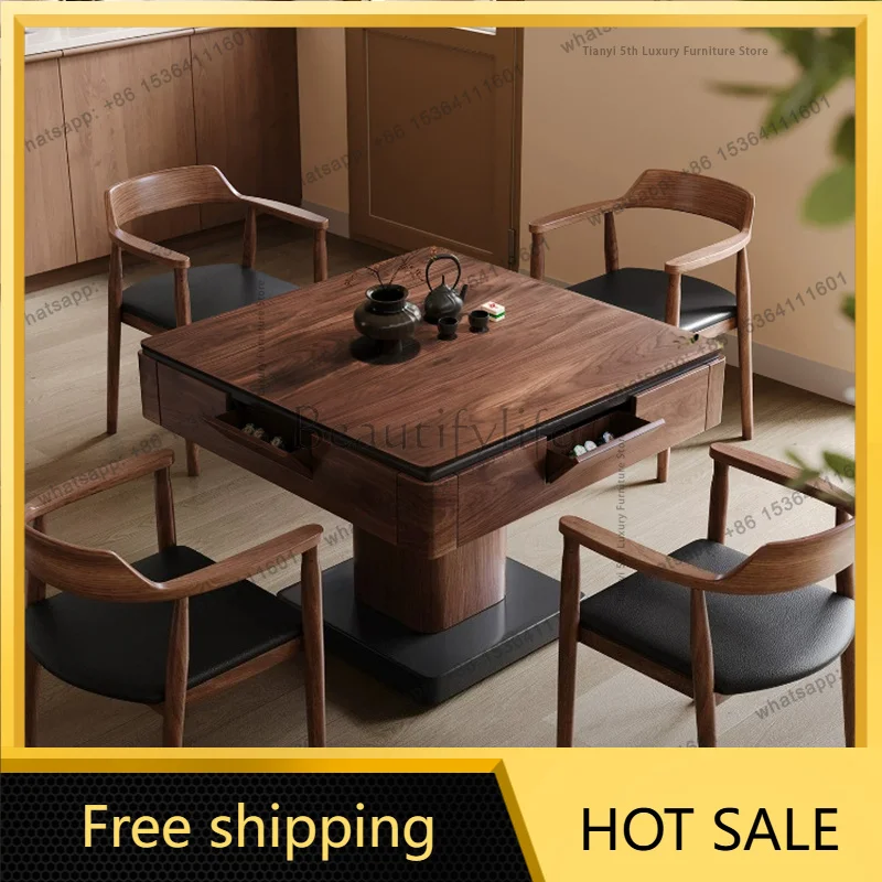 PG Italian Solid Wood Mahjong Table Mid-century Style Living Room Study Mahjong Dining Table Home Furniture طاولة طعام FYMT