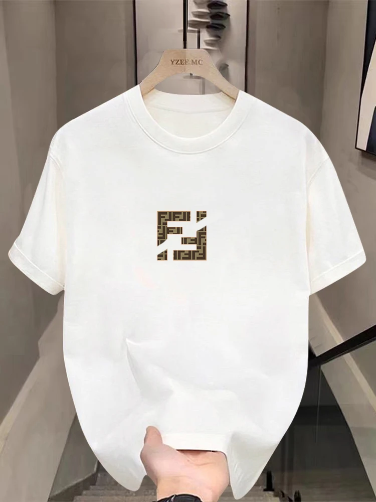 Spring and Autumn F Family Trend Pattern Pure Cotton Men and Women Base Shirt Round Neck Short-sleeved T-shirt Lovers Print