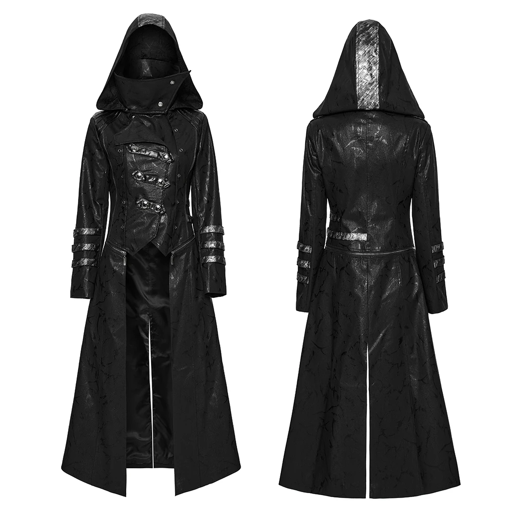

PUNK RAVE Punk Military Autumn Winter Jacket Slit Unisex Gothic Retro Style Faux Women Long Coats Y364 female