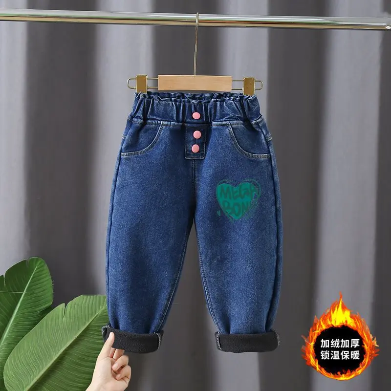 Baby Kids Spring Autumn Winter Thick Warm Jeans With Fleece For 1-7 Years Boys Girls Casual Denim Pants Kids Children Trousers