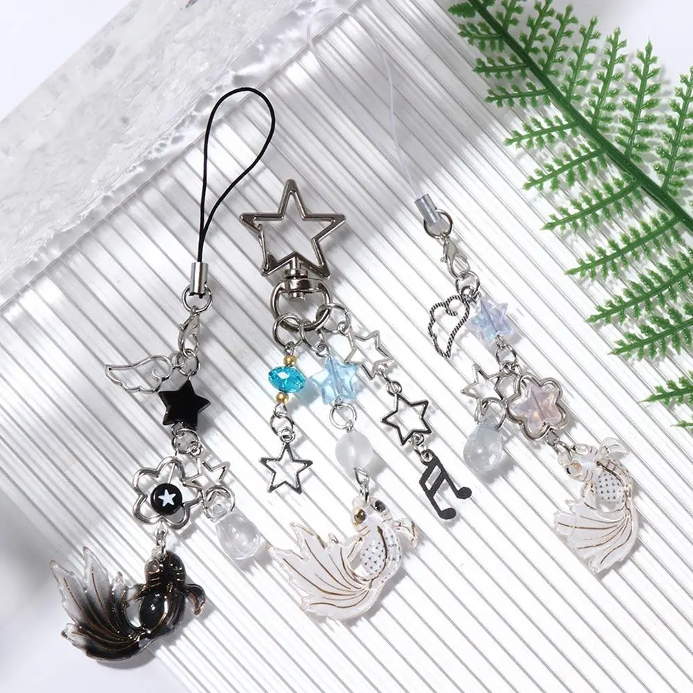 

Spice Girl Style Koi Star Bead Chain Handmade Anime Y2k Key Chains Little Fish Sea Theme Lucky Charm Phone Pendant Girl Gift