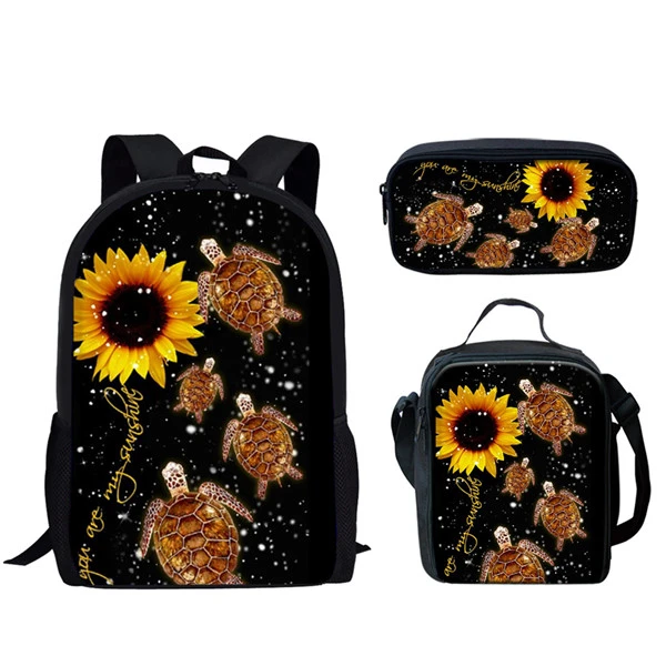 Hewan gajah anjing Sunflowers 3 pcs/Set ransel 3D cetak tas sekolah siswa Anime Laptop Daypack tas makan siang kotak pensil