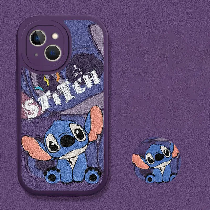 Lovely Stitzer Mobile Phone Shell for Iphone 14/13/12/11 Case Kawaii Cartoon Oil Painting Style Full Bag Fall Protection Sleeve