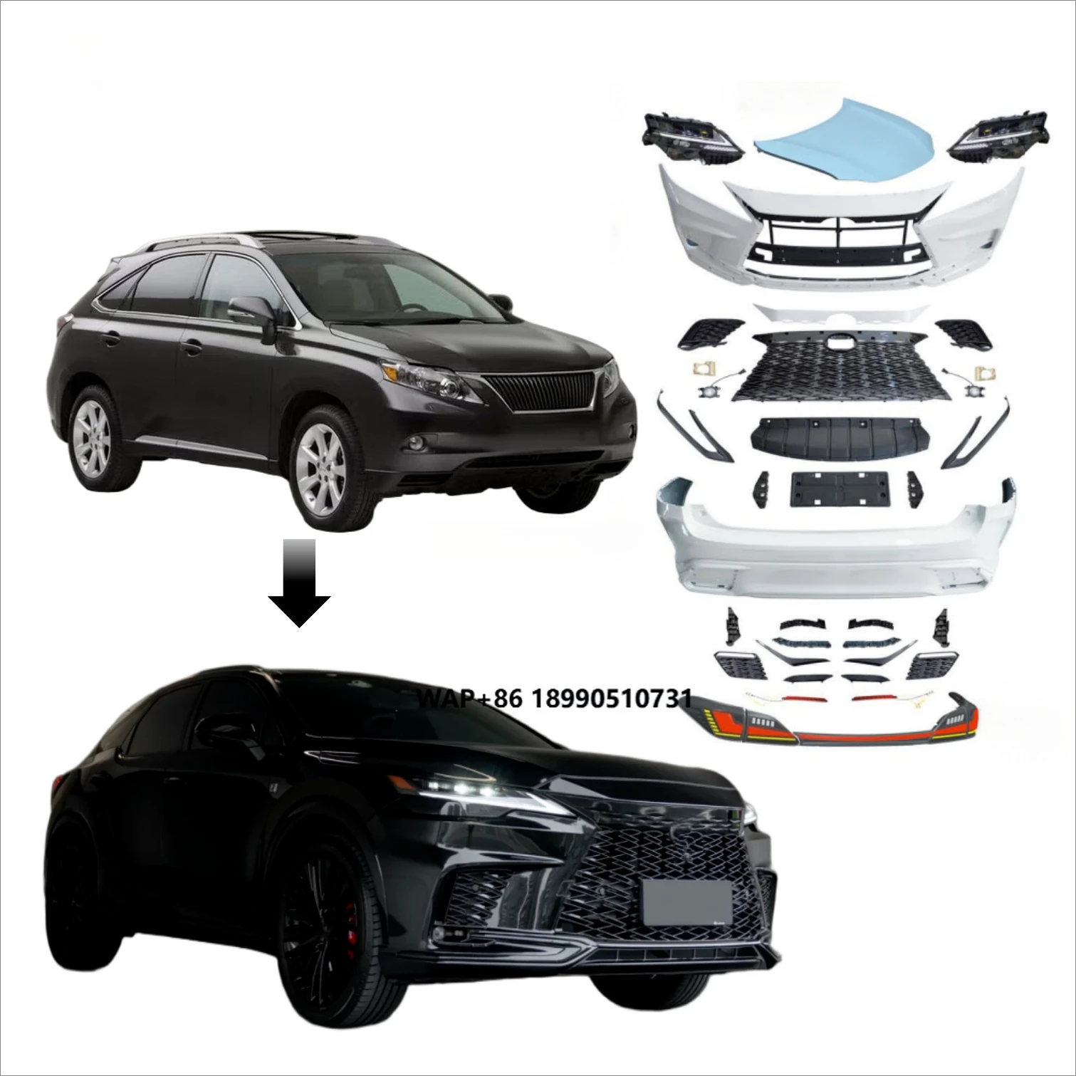 

Body Kits for Lexus RX270 RX350 2009-2015 Upgrade to RX500 2025 New Design Car Bumpers LED Headlight Taillight Auto Bodykit