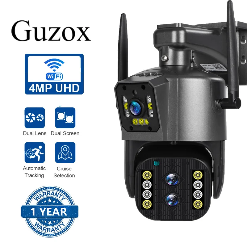 

Guzox 10X Optical Zoom Auto Tracking 8MP 4K 2.4G WiFi Security IP Camera PTZ Three Lens Dual Screen Color Night Vision Camera