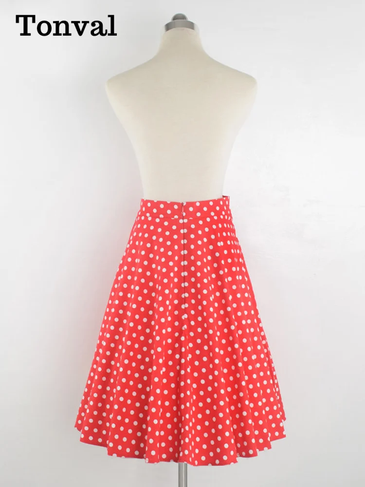 Tonval-Saia Midi Floral Vintage Feminina, Estampa de Flores Retro, Cintura Alta Década de 1950, Saia Algodão Linha A, Elegante