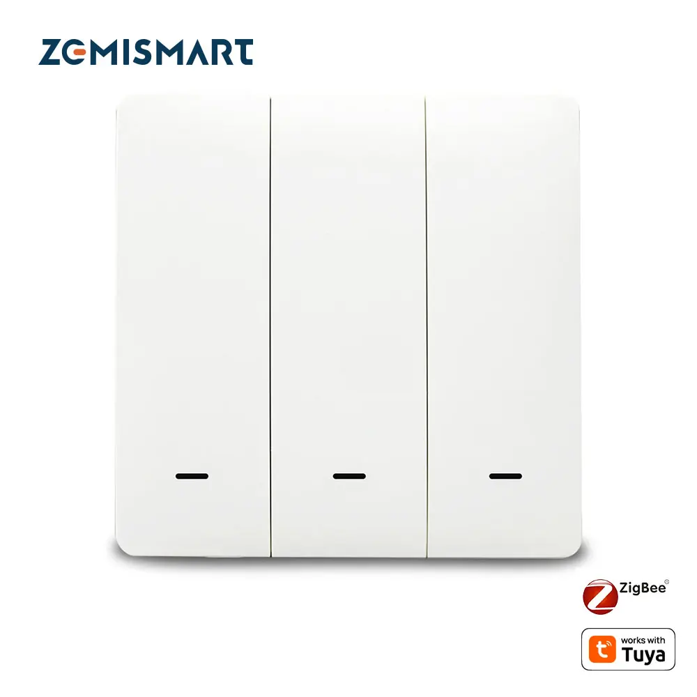 Zemismart Zigbee No Neutral Push Buttton Switch 1 2 3 Gangs Wall Light Switches Work with Tuya Smart Life APP Alexa Google home