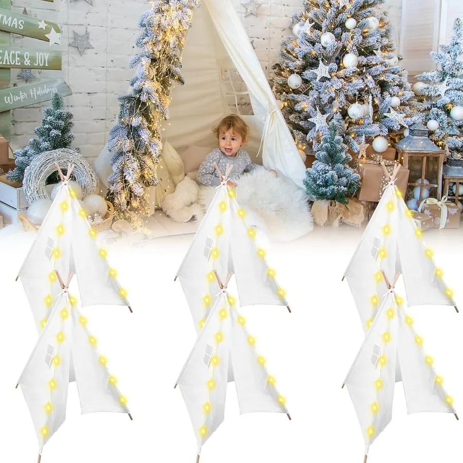 6 pacotes tenda teepee para com luzes de corda de 10 pés tenda teepee de jogo interno para meninas e meninos tendas dobráveis para festa de aniversário bo