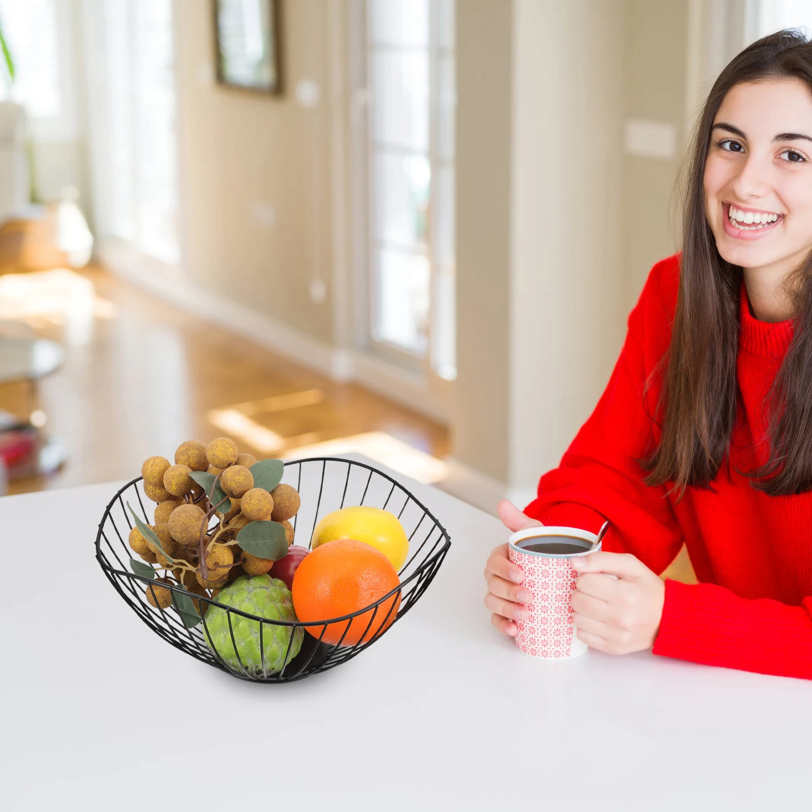 

Fruit Holder Stand Tray Storage Basket Iron Wire Standing for Table Center