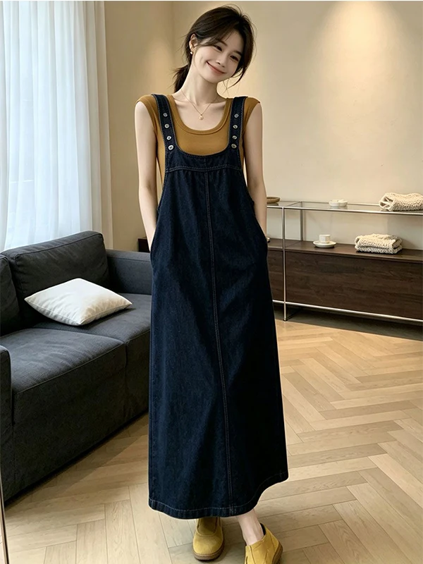 Slimming Effect Korean Style Summer New Women's Fashion Set Short Sleeve T-Shirt Denim Overalls Inner Wear Casual Style