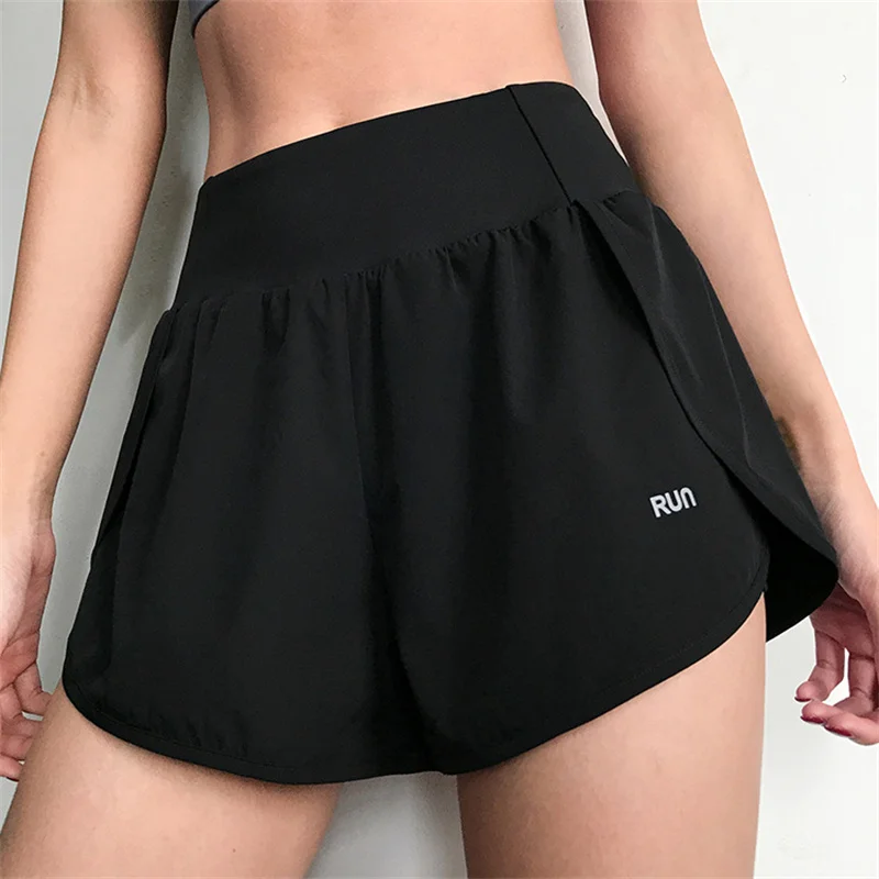 SOISOU Gym Yoga Women\'s Cycling Shorts Tight Skirt Fitness Elastic High Waist Double Layer Ladies Short Security Leggings Women