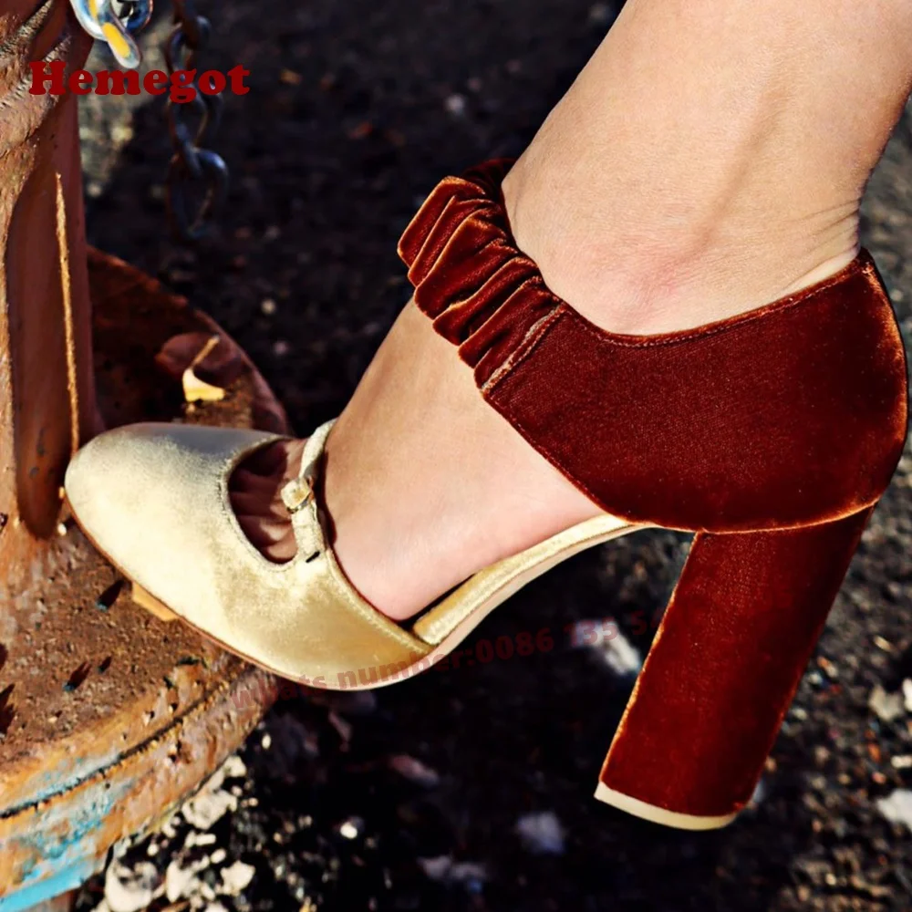 

Splicing Velvet Buckle Pumps Shallow Round Toe Patchwork Chunky Heels Women's Pumps Cut Out 2025 New Spring Elegant Shoes Sexy
