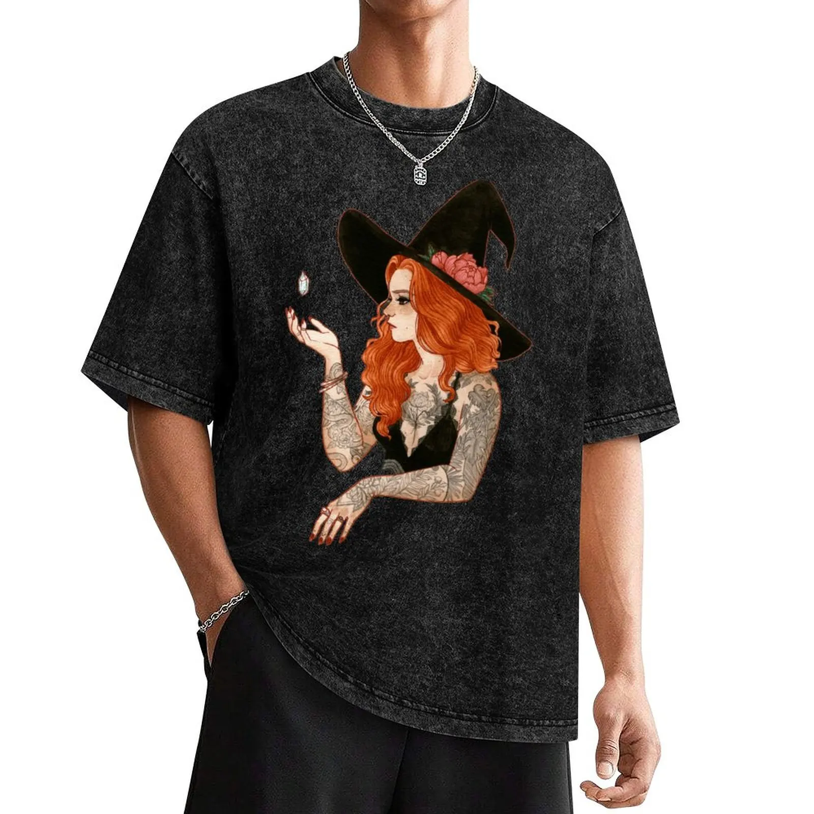 

Red tattooed witch T-Shirt graphic t shirt vintage cute clothes t shirts for men cotton