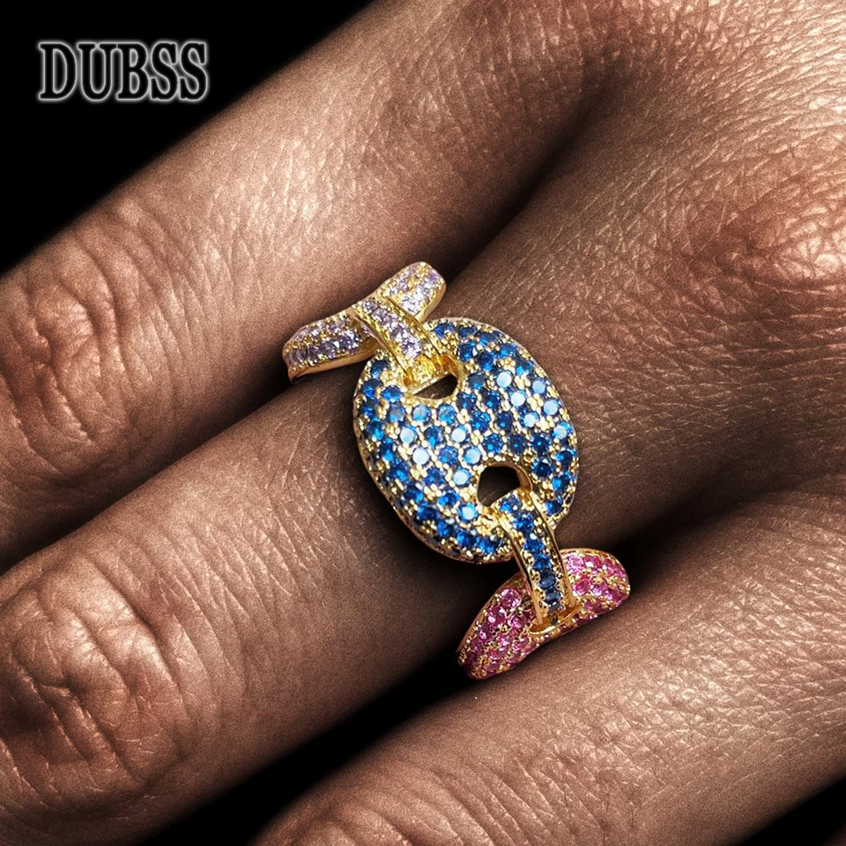 Dubss Cuban Link Rings for Men Colorful Charm Gold Color AAAAA Cubic Zircon Fashion Hip Hop Jewelry For Gift