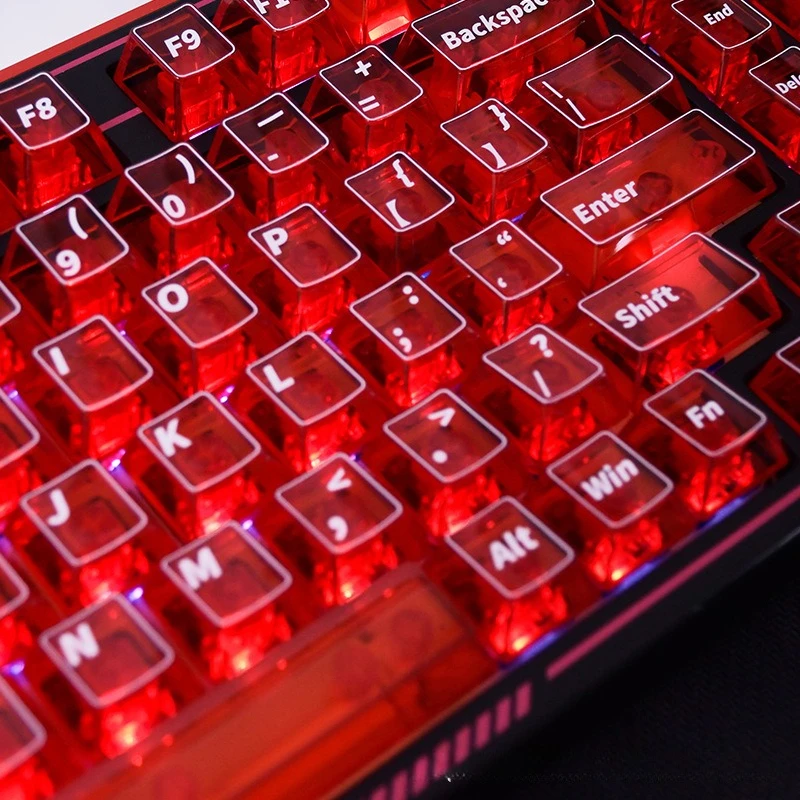 

Red Fully Transparent PC Keycaps Cherry Profile Full Set for 68/78/108 Mechanical Keyboard Doubleshot Shine Through Key Cap