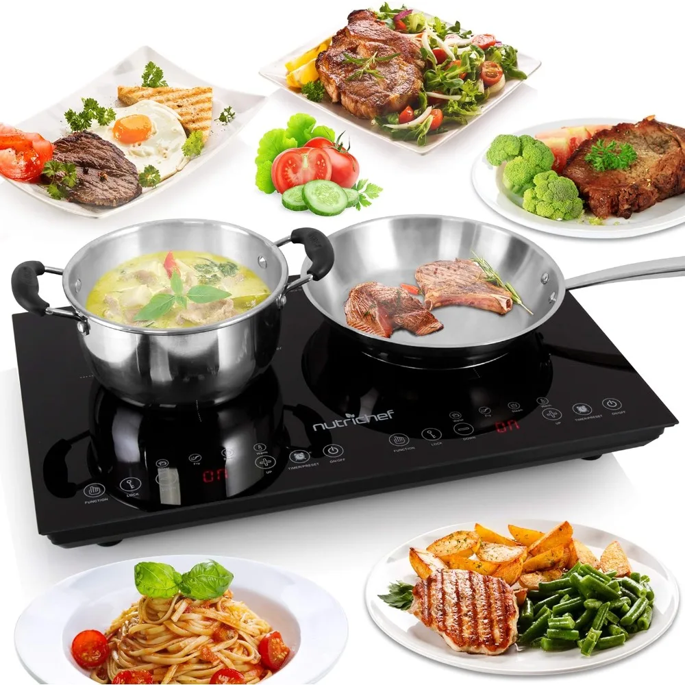 Electric Induction Cooker, 120V 1800w Portable Digital Ceramic Double Burner Cooktop, Kids Safety Lock, Induction Cooker