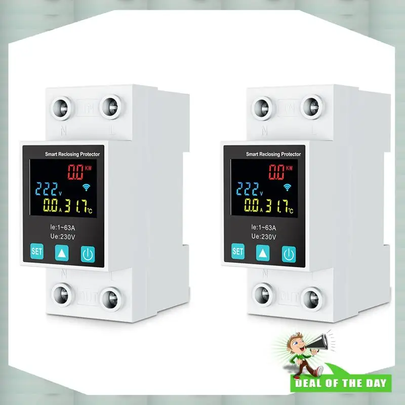 24-Hour Delivery 2X Zigbee TUYA Smart Life 2P/63A Circuit Breaker Earth Leakage Over Under Voltage Protection Protector