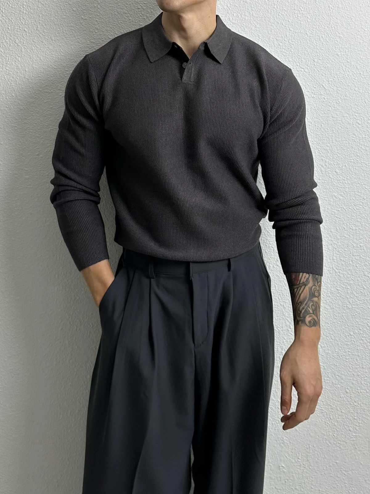 

American High-End Knitted irt Men's New Sle Korean Version Skin-friendly Loose Men's Casual Wear Polyester Fiber