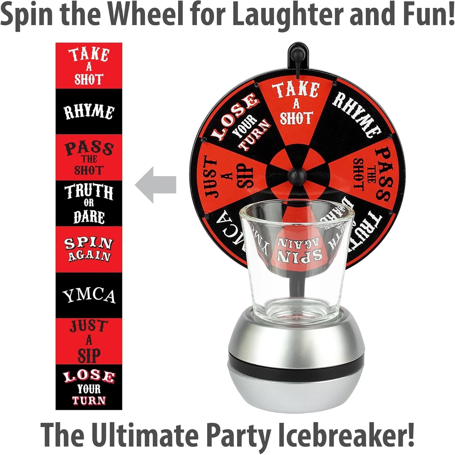 Spin The Wheel Shot Drinking Game- Fun Adult Party/College Shot Glass Spinner Toy for Home Entertaining, Parties, Tailgating