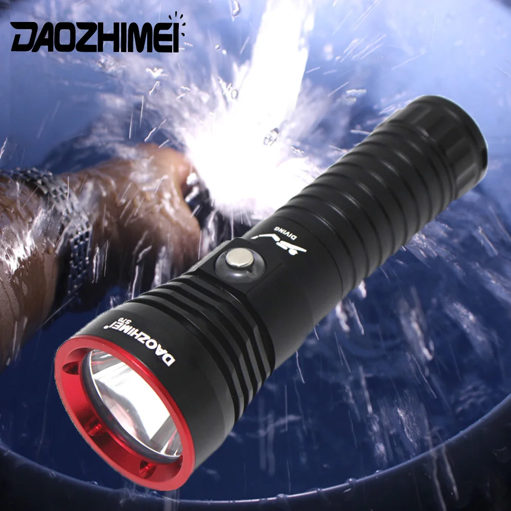 

Yellow/White XHP70 LED Diving Flashlight Diving Light Underwater IPX8 Waterproof Scuba headlight 3 Modes 26650 Tactical Lantern