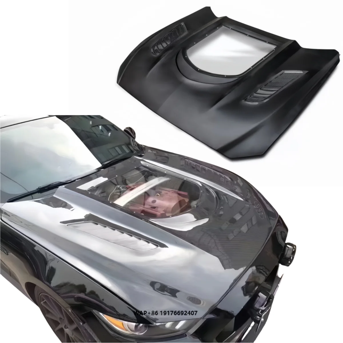 

ForFord Mustang GT 2015-2022 Carbon Fiber Hood Bonnet Transparent Engine Cover Bodykit