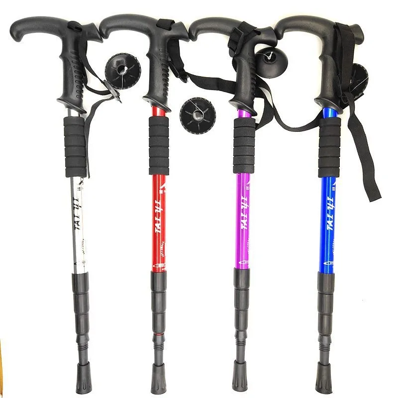 

Lightweight Shock Absorbing Aluminum Trekking Pole Adjustable T Handle Bent Straight Cane High Strength Walking Stick Stick
